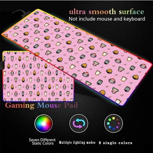 Pink Anime Cartoon LED Light Gaming Mouse Pad RGB Large Keyboard Cover Rubber Base Computer Carpet Desk Mat PC Game Mouse Pad