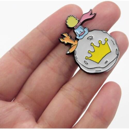 Little Prince Metal Lapel Badge Brooch Cartoon Pins Cute Small Fox Anti Light Pin Crown Backpack Clothes Decoration Accessories