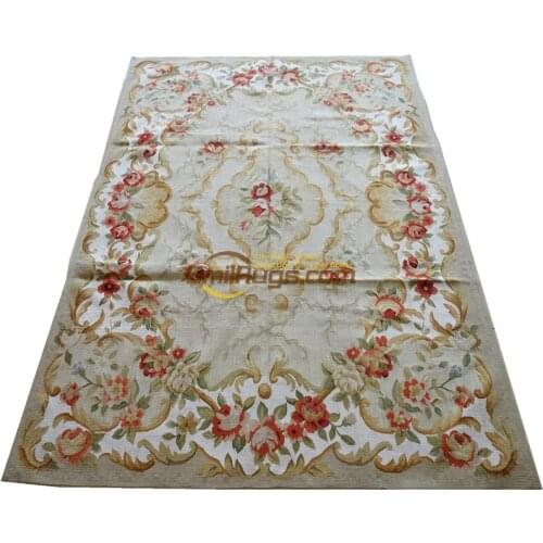 Wool french aubusson rug Handwoven Home For Living Room Square Knitting