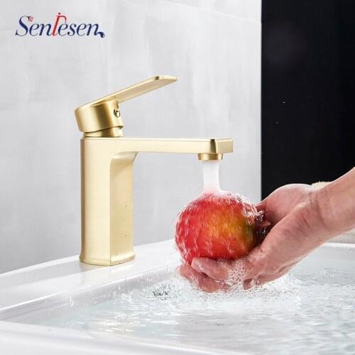 Luxury Basin Sink Mixer Faucet Bathroom Tap Square Shape Water Taps Gold Finish Deck Mount with Plate