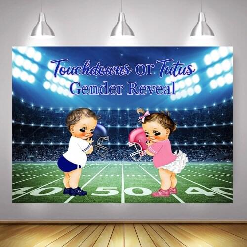 Football Sports Gender Reveal Backdrop Photography Touchdowns or Tutus Newborn Athlete Baby Shower Background Photoshoot