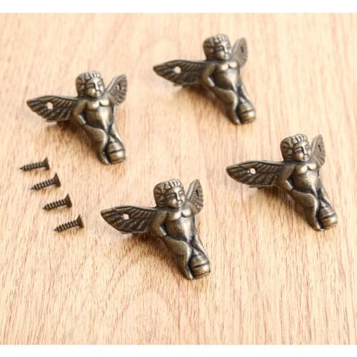 DRELD 4pcs 30*27mm Corner Bracket Wood Box Case Feet Leg Corner Protector Decorative Bracket Antique Bronze Furniture Hardware