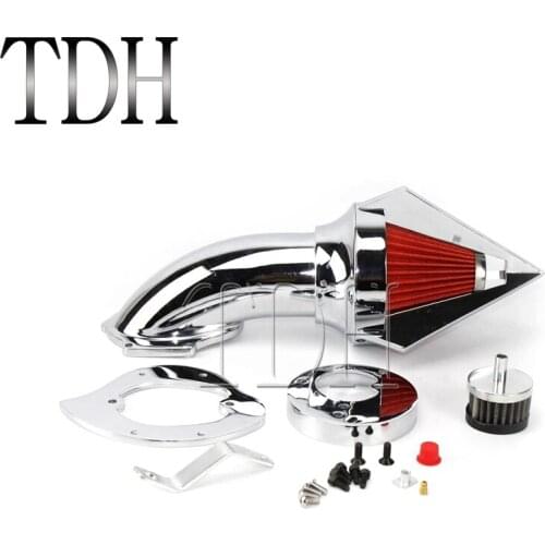 Chrome w/ Red Motorcycle Cone Spike Air Cleaner Intake Filter Kit For Honda VTX 1300 VTX1300 All Year Aluminum Intake Air Filter