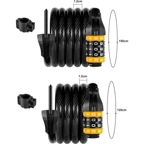 Padlock for bike mountain bike road bike anti-theft lock adjustable portable waterproof padlock with 5-digit password 1.3/1.5m