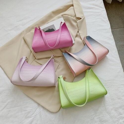 Fashion Women Alligator Pattern Underarm Bag Gradient Color PU Leather Shoulder Bag Hobos Ladies Vintage Zipper Handbag Tote