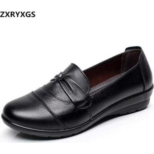 2020 New Spring Autumn Black Flat Shoes Woman Shoes Elegant Comfortable Real Leather Shoes Casual Shallow Mouth Work Mom Flats