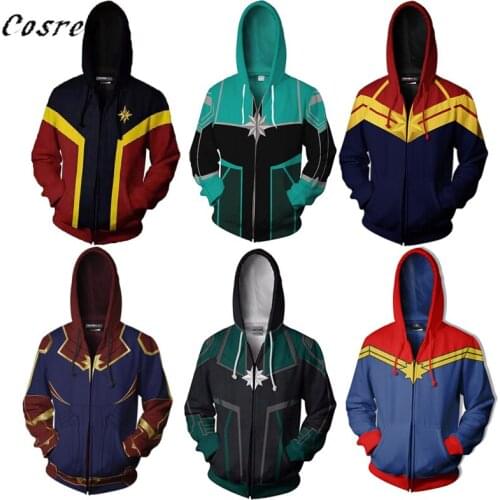Endgame Captain Cosplay Costume Hoodie Sweatshirt Carol Danvers Cosplay Zipper Jacket Harajuku Coat Tops