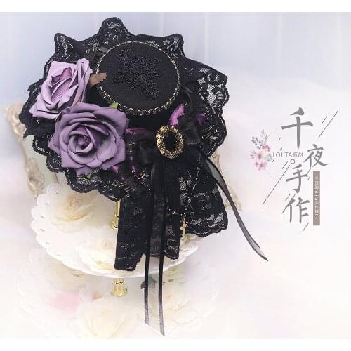 Girl Vintage Gothic lolita anp sweet devil Purple black Headwear Small Top hat Party Cosplay Animation Exhibition Accessories