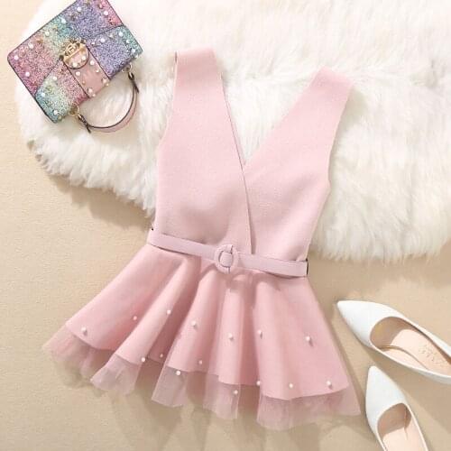 2021 New Vest Women Waistcoat Ladies Vest Tops Tunic Beading V neck Sleeveless Ruffle Belt Jacket Casual Black