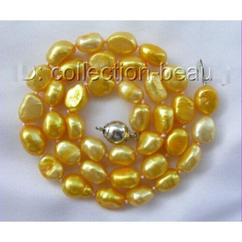 Women Gift word Love stunning 10-11mm baroque gold freshwater cultured pearl necklace 18 inch Genuine Lucky Ladys jewe