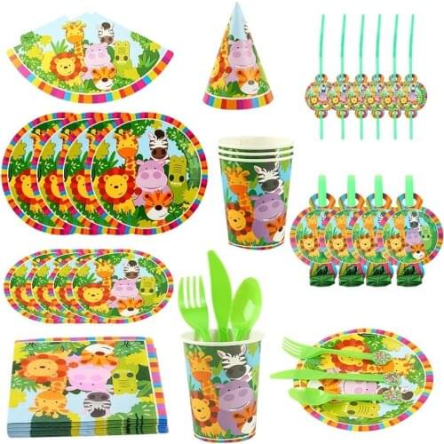 Zoo Safari Animals Lion Theme Party Decoration Tableware Paper Cup Plate Napkins Straw Baby Shower Kids Birthday Party Supplies