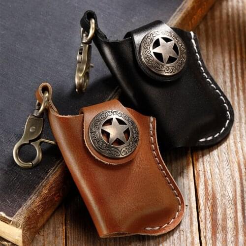 2021 High Quality Vintage Layer Cowhide Cigarette Box Lighter Holder Cigar Case New Genuine Leather Waist Pack Boyfriend Gift