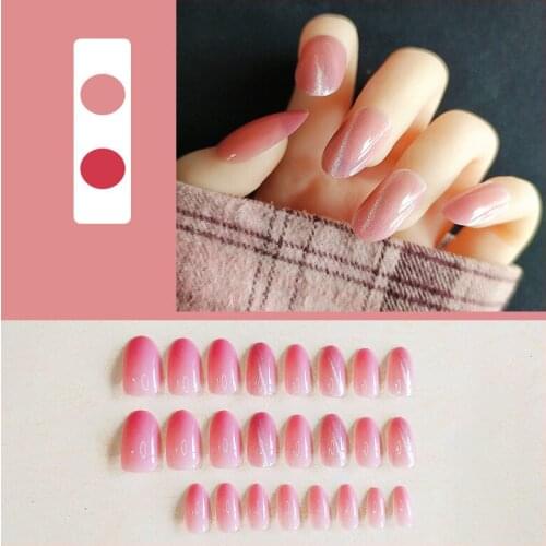 24pcs Fake Nails With Glue Shiny Type Removable Short Paragraph Fashion Manicure Save Time False Nails Press On With Square DL