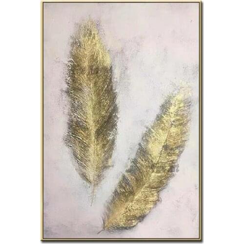 Modern Art Textured Gold Foil Feather Abstract Oil Painting Unframed Hot Selling Wall Decor Picture Art Free Shipping Artwork