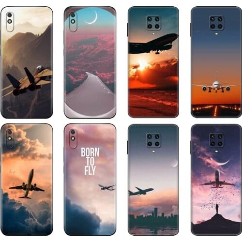 Black tpu Case For Xiaomi Redmi 7A 8 8A 9 9A 9C Case Redmi Note 8T 8 Pro T Note 9 9S 9 Pro Case Aircraft Plane Airplane