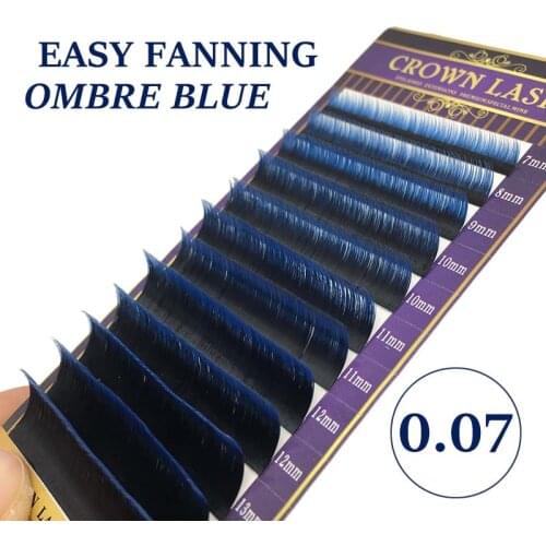 CrownLASH 0.07 Dual Color Ombre Blue Easy Fanning Volume Lash Double Layers 2tone Self-Fan Eyelashes Extensions