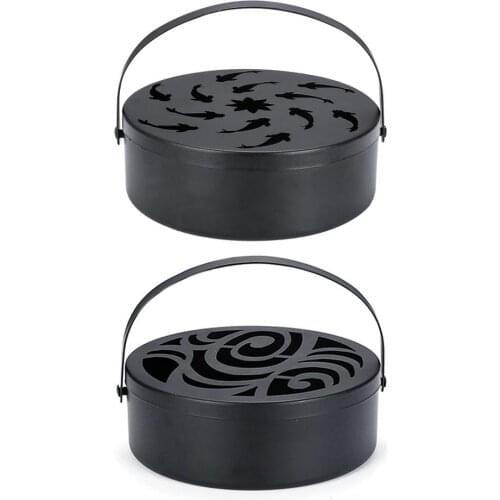 Mosquito Coil Holder Hollow Iron Mosquito Coil Box Round Incense Burner With Handle Home Office Portable Anti Scald Design