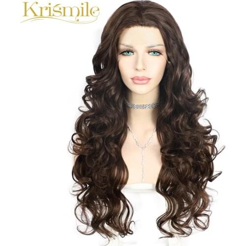 Long Synthetic Lace Front Wigs Brown Color Deep Curl Hair for Women Party Cosplay Drag Queen Daily High Temperature Make Up