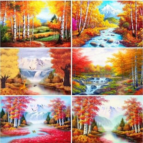 EverShine Diamond Embroidery Landscape Cross Stitch Diamond Painting Mosaic Tree Picture Of Rhinestones Autumn Wall Art