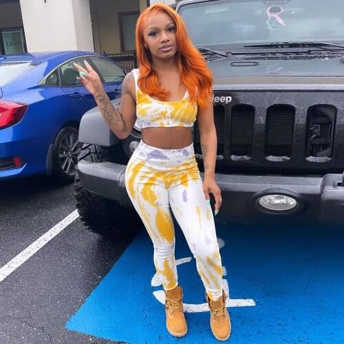 2021 Tie Dyeing Print Pants Sets Sleeveless Workout Tank Tops and Jogger Sweatpant Casual Two Piece Set Summer Fitness Outfits