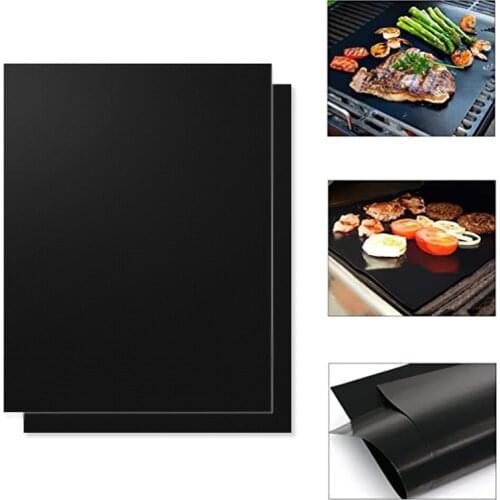 2PCS BBQ Grill Mat Non-stick Reusable Outdoor Barbecue Baking Pad Kitchen Cooking Roaster Placemat BBQ Tools 40 x 33cm