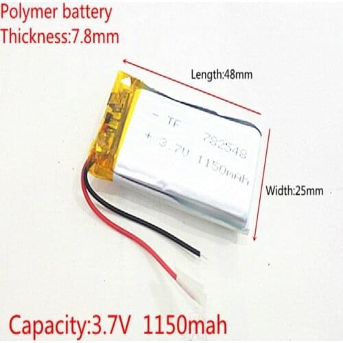 3.7V 1150mAh 782548 Lithium Polymer LiPo Rechargeable Battery ion cells For Mp3 Mp4 Mp5 DIY PAD DVD E-book bluetooth headset