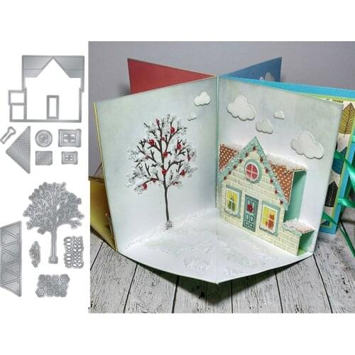 Retro House Flowering Tree 3D Metal Cutting Dies for Scrapbooking 2019 Paper Craft Embossing Die Card Making Stencils