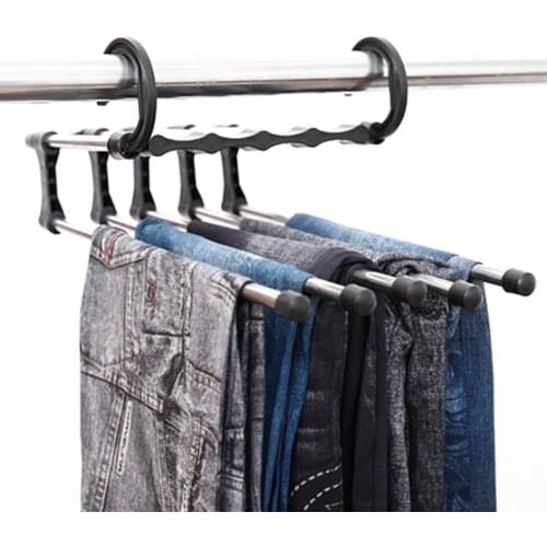 Multi-function Folding Stainless Steel Pants Hanger Jeans Organizer Space Saving Clothes Hanging Storage Rack