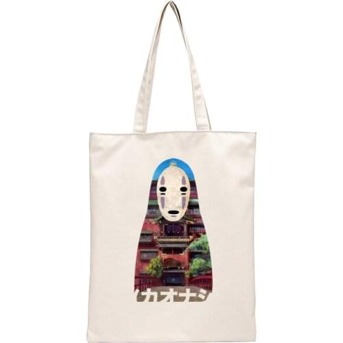Spirited Away Faceless Print Reusable Shopping Bag Women Canvas Tote Bags Printing Eco Bag Cartoon Shopper Shoulder Bags