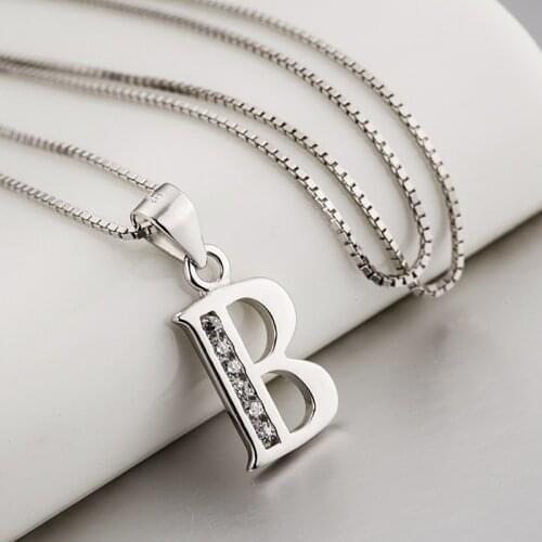 YFN 925 Sterling Silver Fashion Initial Letter B Necklace & Pendant Choker Chain 18 Inch For Women Man Alphabet Wholesale