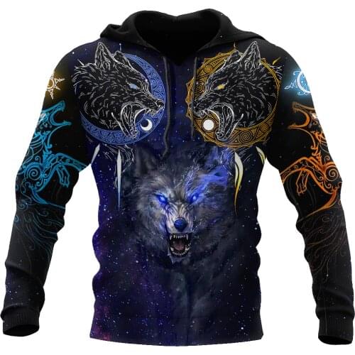 Viking Wolf - Skoll and Hati 3D Printed Unisex Deluxe Hoodie Men Sweatshirt Streetwear Zip Pullover Casual Jacket Tracksuit