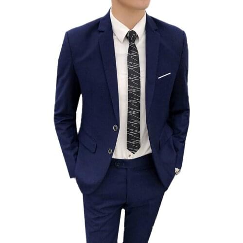 Pure Color Mens Formal Suit Two-piece Set Black Gray Navy Blue Slim Fit Male Suit Jacket and Pants Size S-4XL Men Wedding Suits