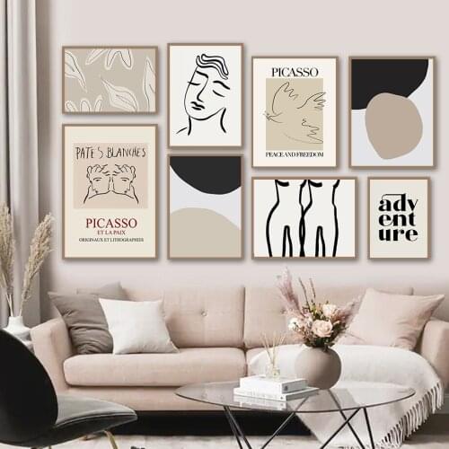 Picasso Wall Art Canvas Painting Peace Dove Leaf Face Line Color Block Nordic Posters And Prints Decor Pictures For Living Room