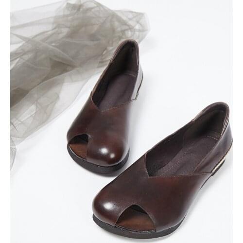 Spring new handmade vintage leather fish mouth low with single shoes braided sets of feet low shoes soft bottom shoes