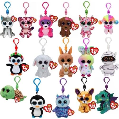New 4" 10cm Ty Big Eyes Plush Keychain Unicorn Leopard Fish Dog Penguin Toy Doll Pendant Collectible Boy Girl Birthday Gift