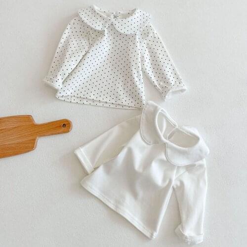 Autumn Toddler Baby Girls Dot Print Turn-down Collar Sweatshirts Cotton Tops Kids Long Sleeve T-shirt Baby Clothes Outfits 0 12