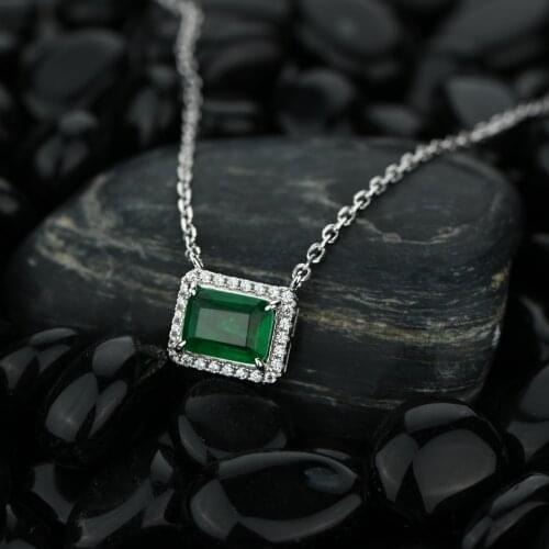 Trendy 925 Sterling Silver 6*8mm Synthesis Emerald Pendant Necklace for Women S925 Jewelry Emerald Charm Necklace Birthday Gift