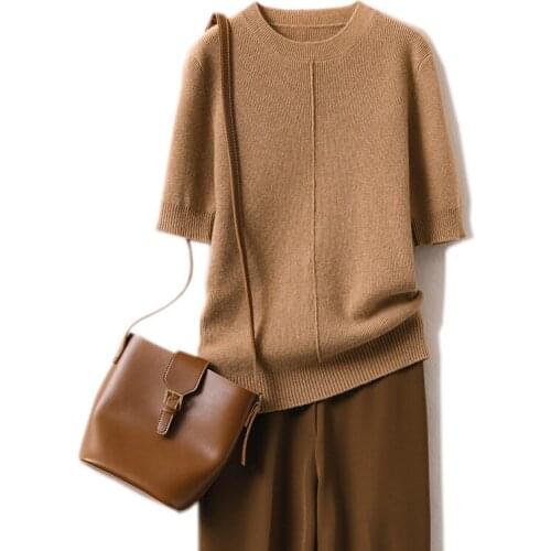 Autumn Winter Thick Women Cashmere Wool Knitted Ribbed Pullover Sweater Half SleeveO-neck Slim Soft Warm Femme