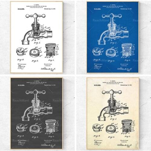 Impression de brevet de robinet. Appuyez sur Impression de brevet. Toilettes Mur Ar. Salle de bains Wall Art. Plan de robinet. D