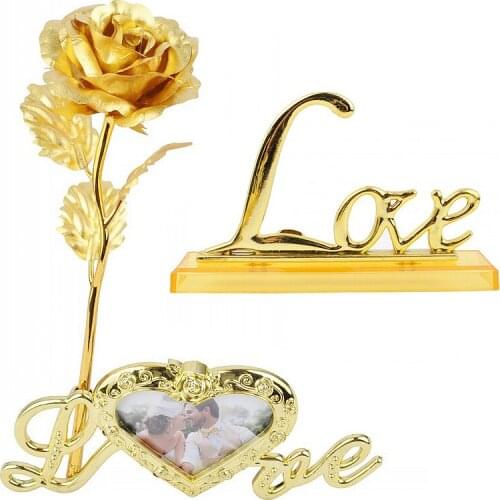 Photo Frame Base 24K Gold Love Funny Flower Frame Base Gifts Home Decoration Beautiful LOVE Base Rose Decoration Foil Rose