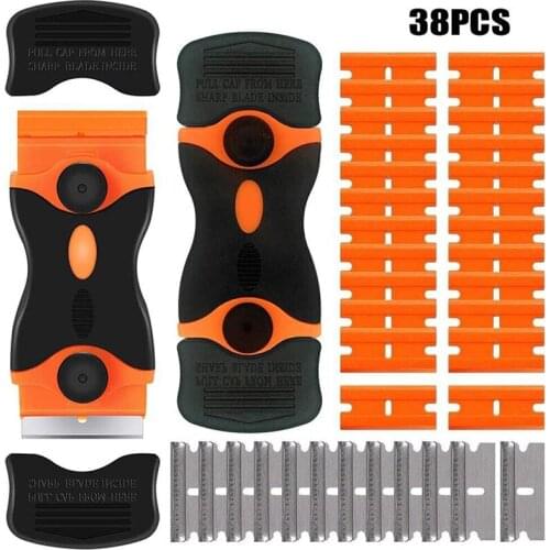 38PCS Glass Car Window Scraper Squeegee Handle Razor Hob Scraper Ceramic Tint Vinyl Wrap Glue Remover Tool Blade Clean Razor