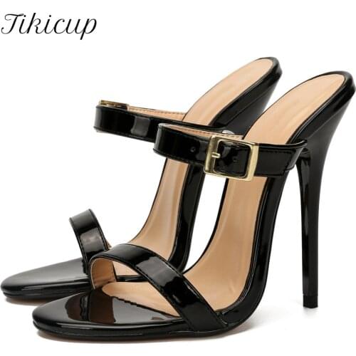 Tikicup 13cm Extremely High Heel Women Stilettos Slides Summer Chic Ladies Sexy Open Toe Slippers Pumps Large Size 37-48