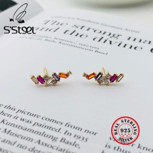 SSTEEL Zircon Stud Earring 925 Sterling Silver Earrings For Women Luxury Earrings Pendientes De Plata De Ley 925 Fine Jewellery