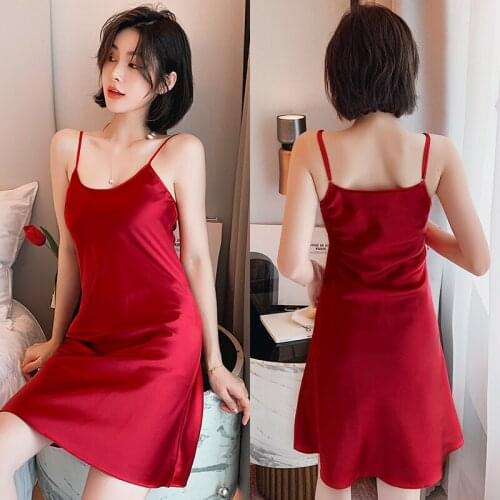 Women Sleeping Dress Nightgown Sleepwear Sexy Sleepwear Condole Belt Nightgown Simulation Silk Home Sleepwear Sleep Wear