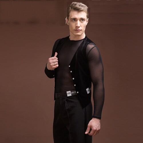 Hot Sale Latin Dance Shirt For Males Black Color Plus Size Fringe Tops Standard Men Professional Competitive Ballroom Wears E026