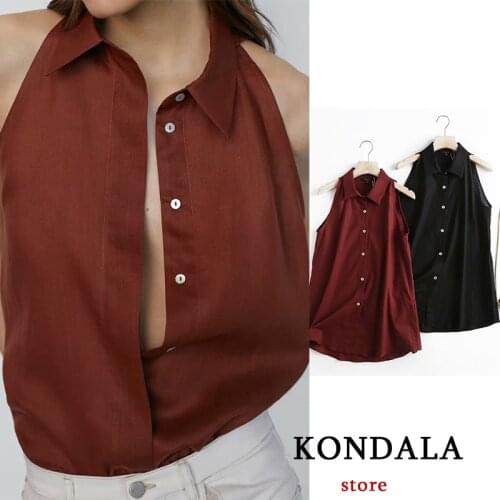 KONDALA Za 2021 Women Sexy Vintage Black Red Stain Tanks Top Cotton Sleeveless Streetwear Cropped Tops Mujer Camis Blouses