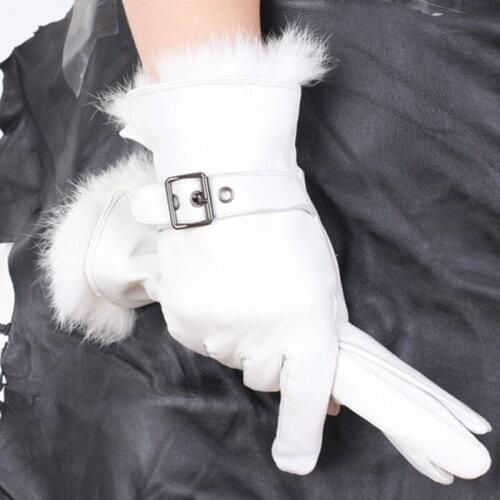 Womens Gloves Genuine Leather Winter Warm Fluff Woman Soft Female Rabbit Fur Lining Clasp High-quality Mittens S2457