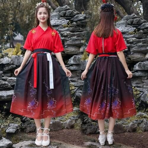 Women Original Chinese Traditional Hanfu Costumes Half Sleeve Oriental Princess Elegant Skirt Tops Sets Photography Party Wear