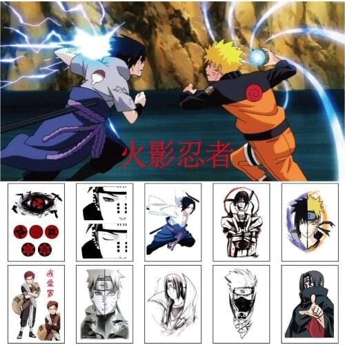 10 Pieces Cartoon Temporary Tattoo Sticker Ninja Uchiha Sasuke Garra Hatake Kakashi Anime Tattoo Sticker