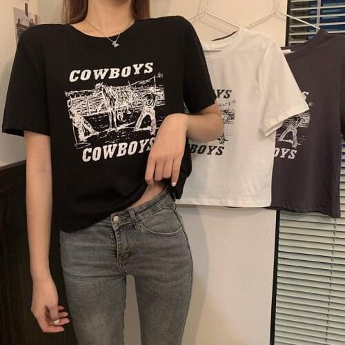 2021 Women Harajuku T-Shirt Cartoon Cow Boy Print Shirt Girl Summer Vintage Short Sleeve T-shirt Clothes